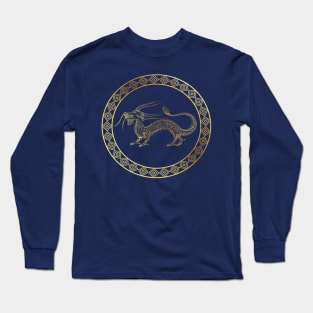 Golden Chinese Dragon Design Long Sleeve T-Shirt